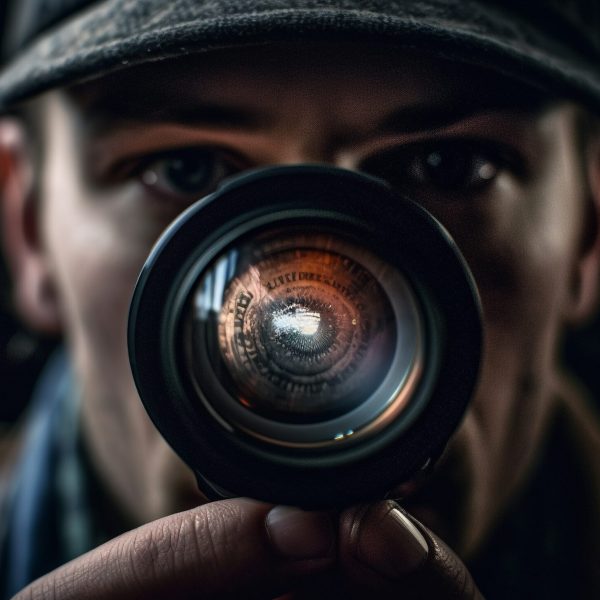 Young adult photographer holding SLR camera, focusing generated by artificial intelligence